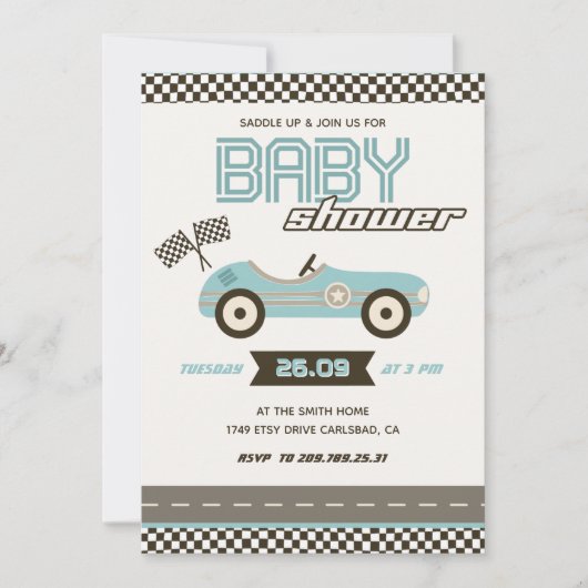 Baby shower de course automobile Invitation (Devant)