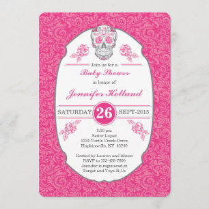 Baby shower de crâne Damas fantaisie Invitation en