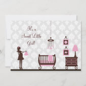 Baby shower de damassé : Fille : Invitation (Devant)
