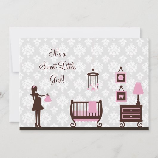 Baby shower de damassé : Fille : Invitation (Devant)