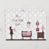 Baby shower de damassé : Fille : Invitation (Devant / Derrière)