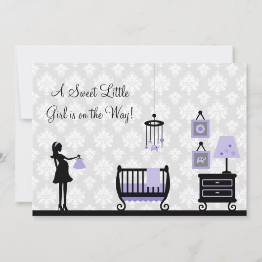 Baby shower de damassé : Pourpre : Invitation (Devant)