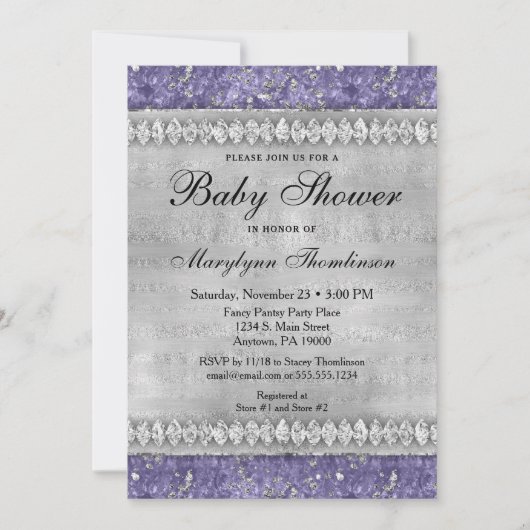 Baby shower de diamants violets Invitation Neutre (Devant)