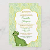Baby shower de dinosaure vert mignon Invitation (Devant / Derrière)
