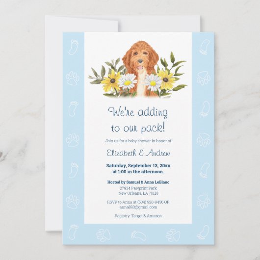 Baby shower de Doodle Doré Bleu Invitation (Devant)