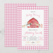 baby shower de ferme invitation fille rose (Devant / Derrière)