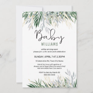 Baby shower de feuillage Feuille vert Invitation