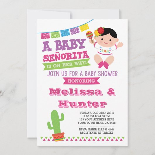 Baby shower de Fiesta, Invitation de Baby Senorita (Devant)