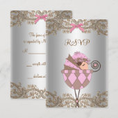 Baby shower de fille en dentelle Brown rose RSVP (Devant / Derrière)