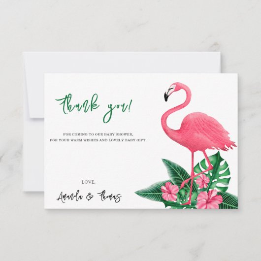 Baby shower de Flamant rose tropical - merci (Devant)
