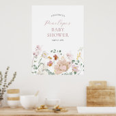 Baby shower de fleurs roses Affiche de bienvenue (Cuisine)