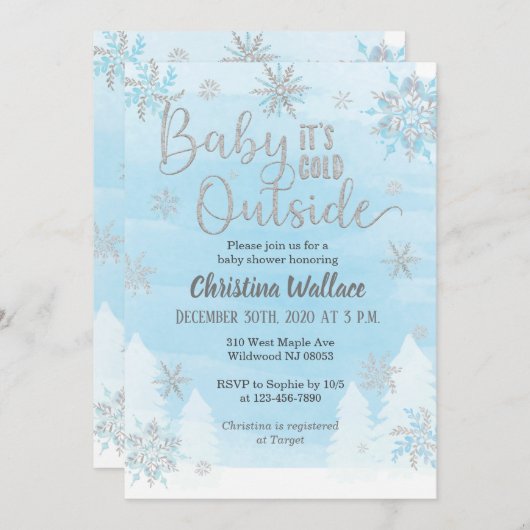 Baby shower de flocon de neige Invitation pour un (Devant / Derrière)