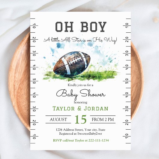 Baby shower de football aquarelle Invitation