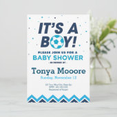 Baby shower de football bleu Invitation (Debout devant)