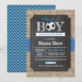 Baby shower de football  de garçon bleu Invitation (Devant / Derrière)