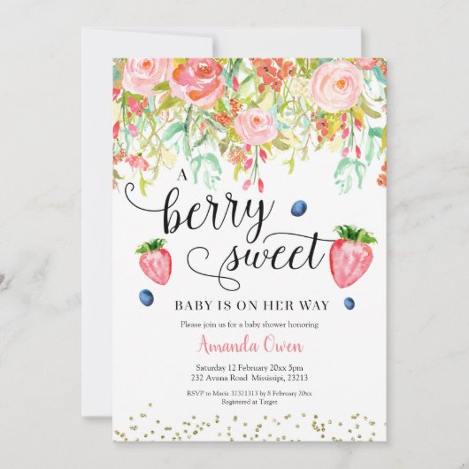 Baby shower de fraise Blueberry Invitation (Devant)