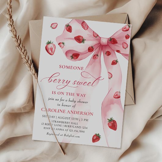 Baby shower de fraise Coquette Bow Invitation