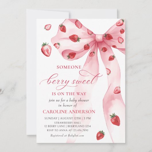 Baby shower de fraise Coquette Bow Invitation (Devant)