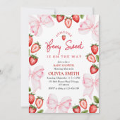 Baby shower de fraise rose Bow Invitation Girl (Devant)