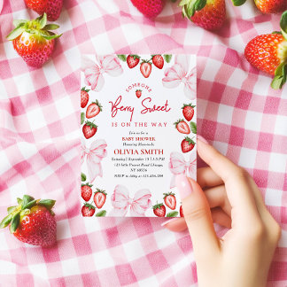 Baby shower de fraise rose Bow Invitation Girl