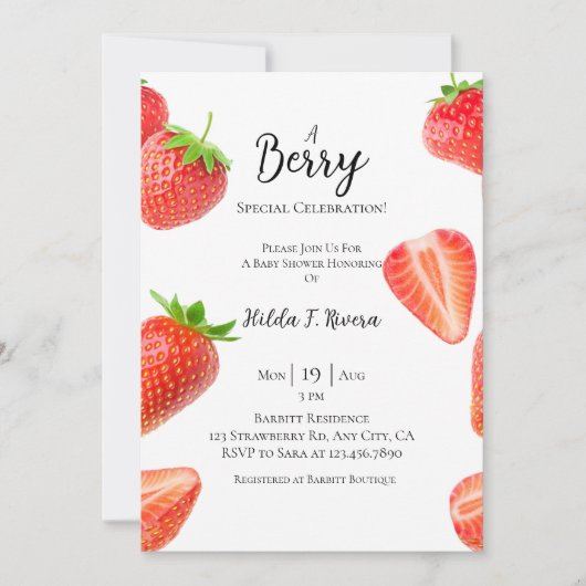 Baby shower de fraise sucrée Invitation (Devant)