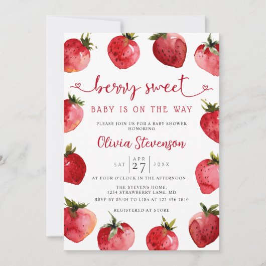 Baby shower de fraise sucrée Invitation | Berry (Devant)
