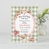Baby shower de fraise vert En vichy Invitation (Debout devant)