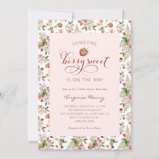 Baby shower de fraises Invitation (Devant)