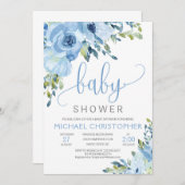 Baby shower de garçon Floral bleu glace Invitation (Devant / Derrière)