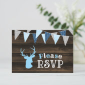 Baby shower de garçon RSVP Rustic Wood Blue (Debout devant)
