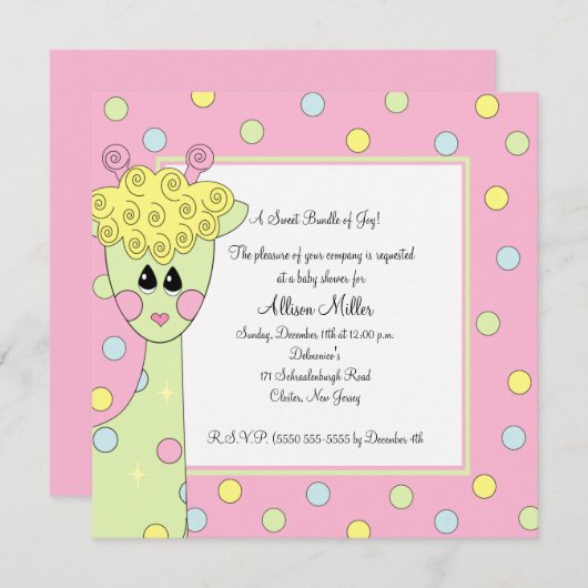 Baby shower de Giraffe douce Invitation (Devant / Derrière)