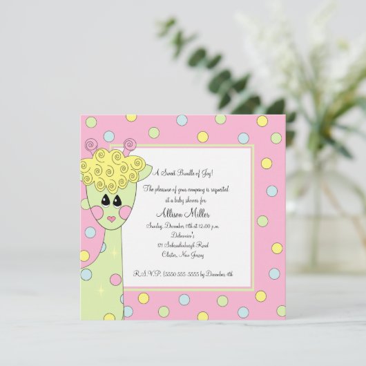 Baby shower de Giraffe douce Invitation (Debout devant)