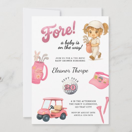 Baby shower de golf rose Invitation Rose (Devant)
