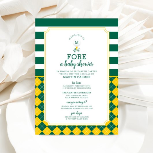 Baby shower de golf vert et jaune Invitation