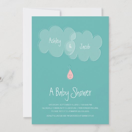 Baby shower de gouttelettes Invitation Aqua/Rose (Devant)
