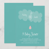 Baby shower de gouttelettes Invitation Aqua/Rose (Devant / Derrière)
