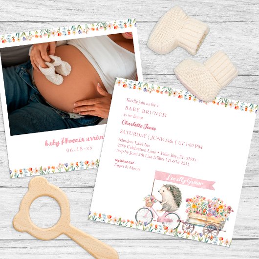 Baby shower de hérisson rose Invitation photo