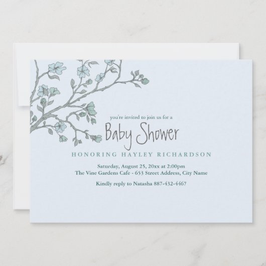 Baby shower de jardin moderne bleu Invitation (Devant)