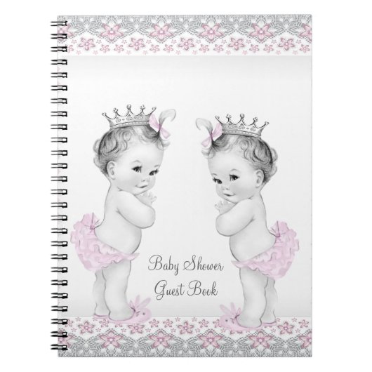 Baby shower de jumeaux rose et gris Livre d'or (Devant)