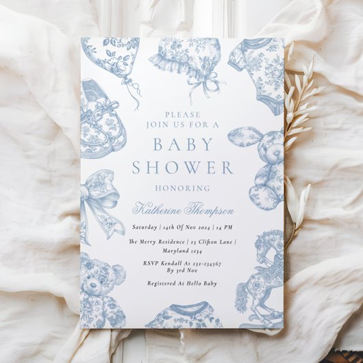 Baby shower de la crèche Toile de Jouy Invitation