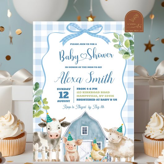 Baby shower de la ferme Blue Boy Invitation