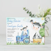 Baby shower de la ferme de vache Invitation Garçon (Debout devant)