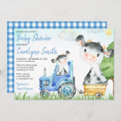 Baby shower de la ferme de vache Invitation Garçon (Devant / Derrière)