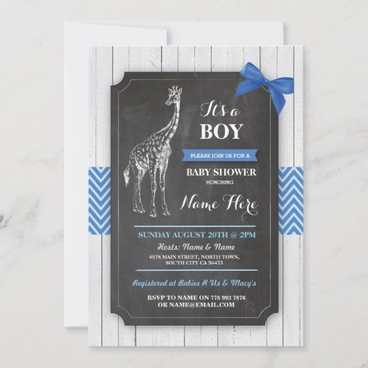 Baby shower de la Girafe Invitation Boy Wood (Devant)