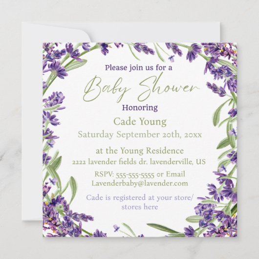 Baby shower de lavande violet Invitation Monogramm (Devant)