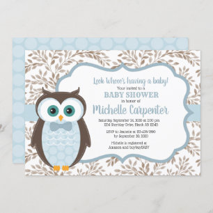 baby shower de l'enfant boisé Invitation hibou bru