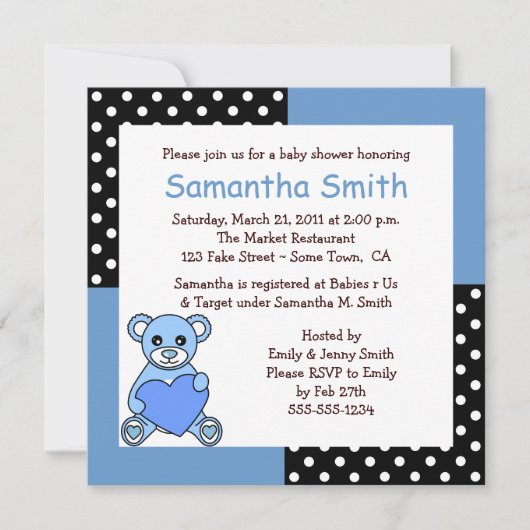 Baby shower de l'ours en peluche Invitation Bleu N (Devant)
