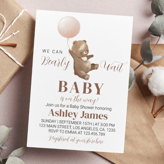 Baby shower de l'ours en peluche Invitation Boloon