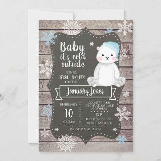 Baby shower de l'ours polaire Invitation I Blue (Devant)