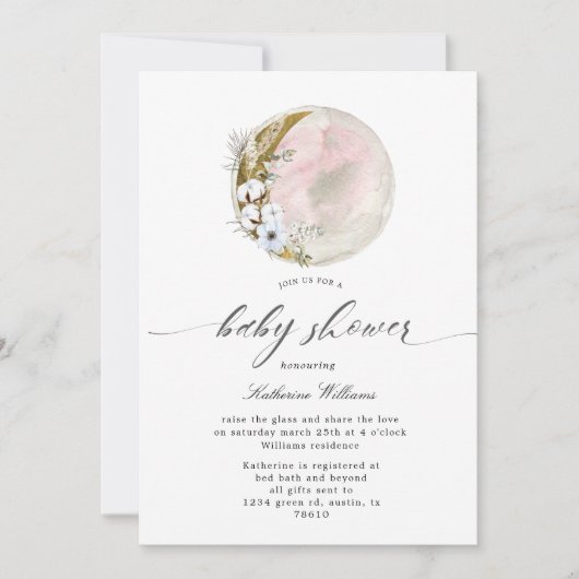 baby shower de lune bohème mystique Invitation (Devant)